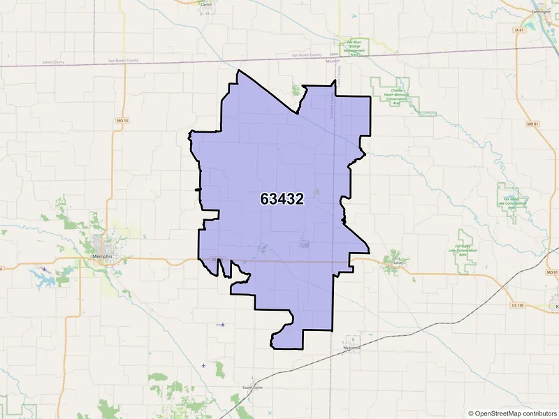 Map of ZIP Code 63432 — Arbela, MO