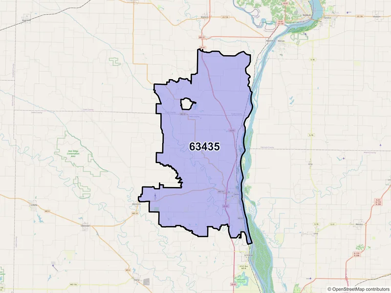 Map of ZIP Code 63435 — Canton, MO
