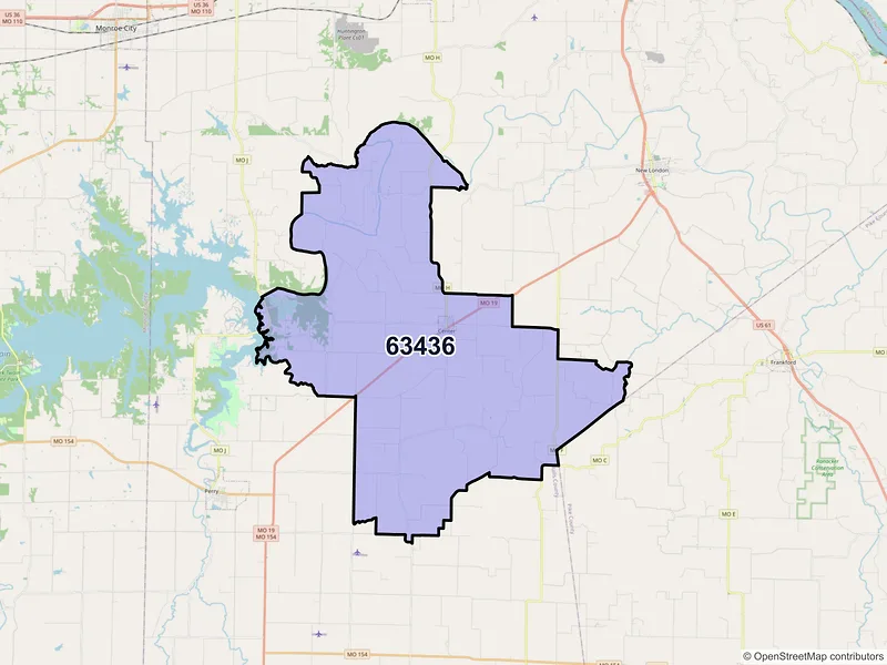 Map of ZIP Code 63436 — Center, MO