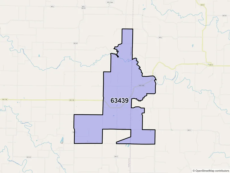 Map of ZIP Code 63439 — Emden, MO