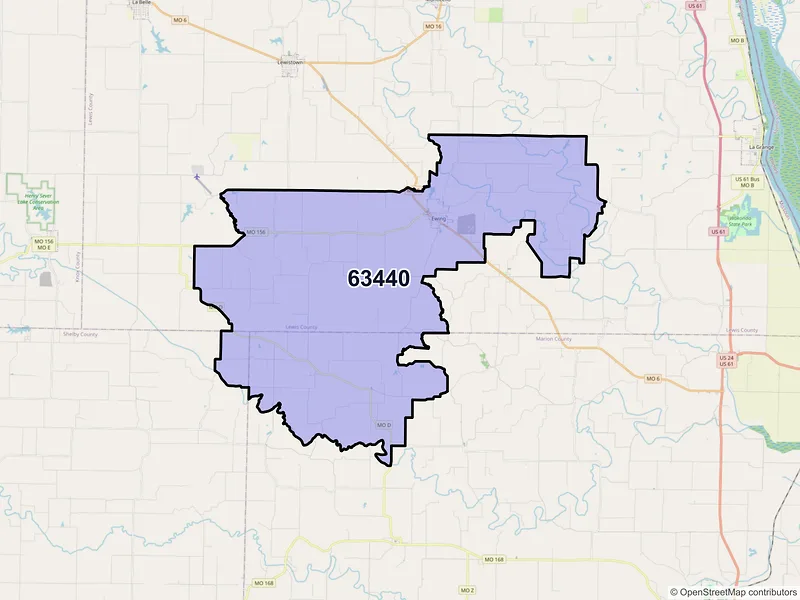 Map of ZIP Code 63440 — Ewing, MO