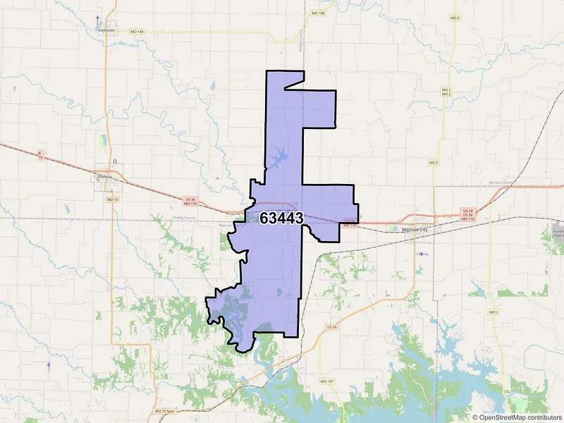 Map of ZIP Code 63443 — Hunnewell, MO