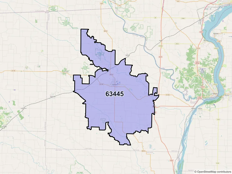 Map of ZIP Code 63445 — Kahoka, MO