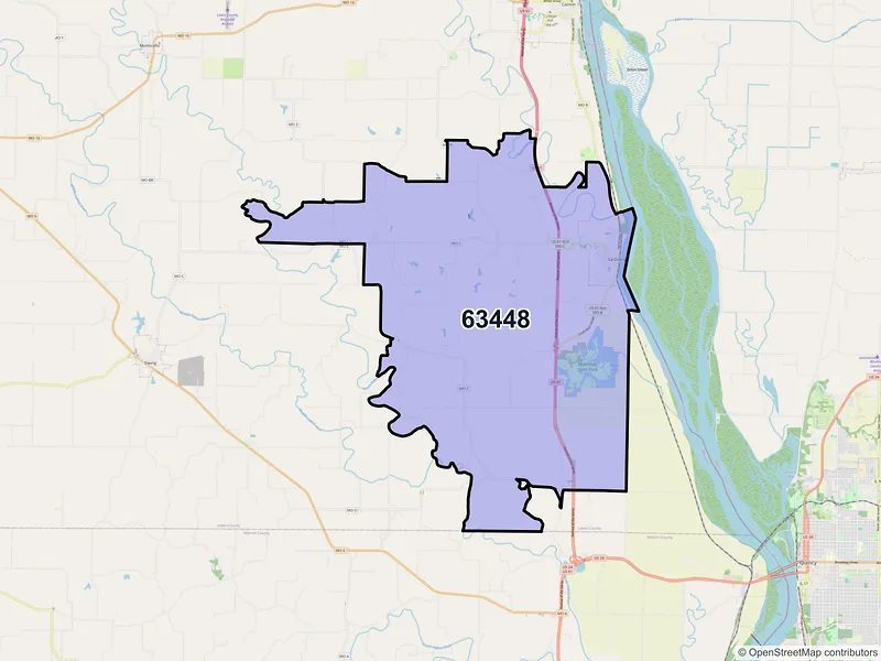 Map of ZIP Code 63448 — La Grange, MO