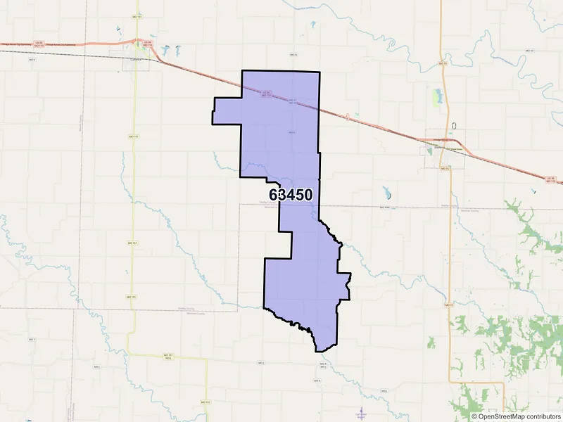Map of ZIP Code 63450 — Lentner, MO