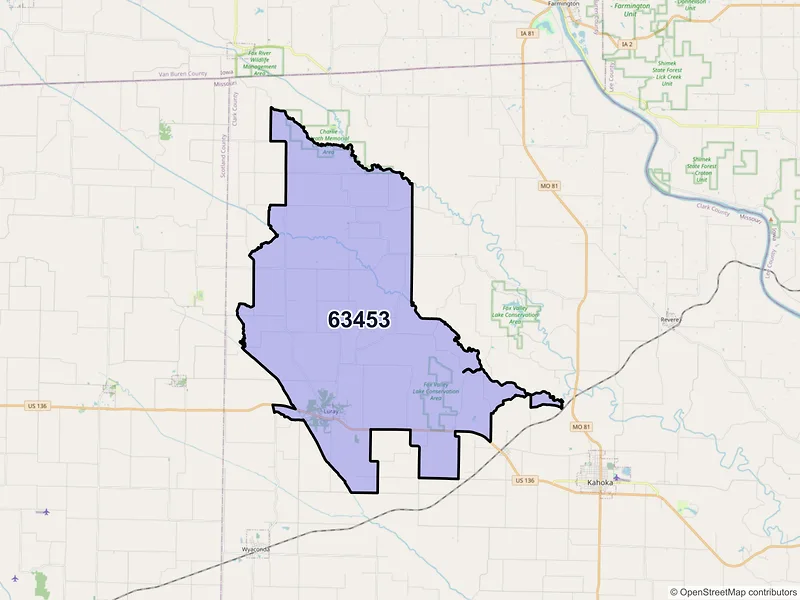 Map of ZIP Code 63453 — Luray, MO