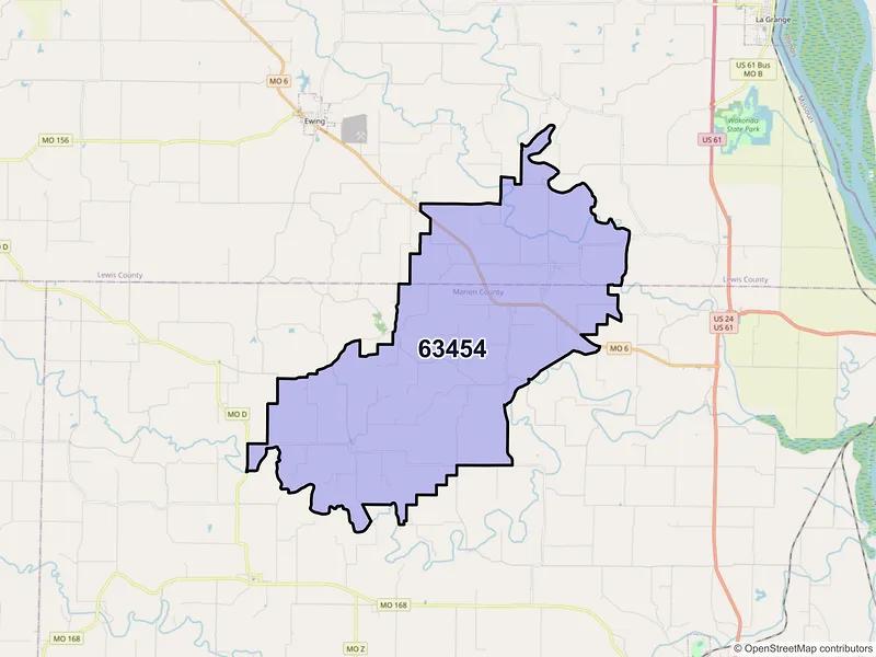 Map of ZIP Code 63454 — Maywood, MO