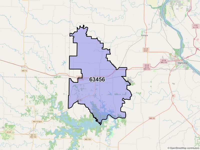 Map of Monroe City, Missouri and ZIP codes