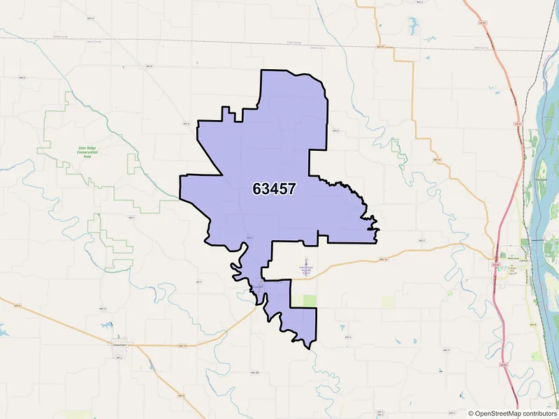 Map of ZIP Code 63457 — Monticello, MO