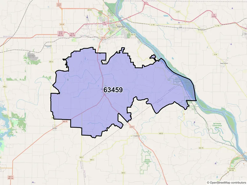 Map of New London, Missouri and ZIP codes