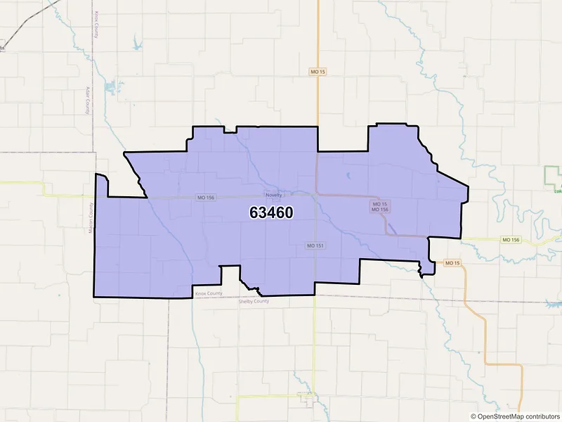 Map of ZIP Code 63460 — Novelty, MO
