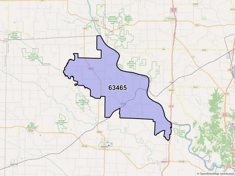Map of ZIP Code 63465 — Revere, MO
