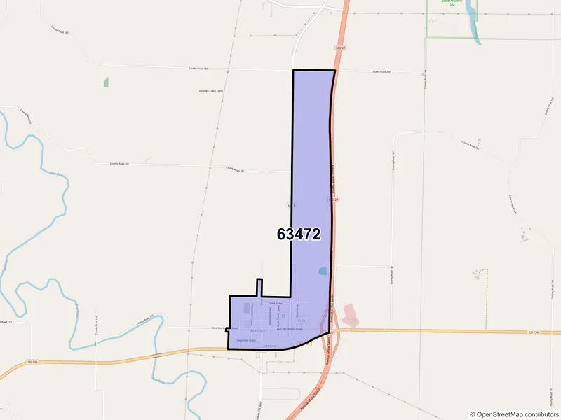 Map of ZIP Code 63472 — Wayland, MO