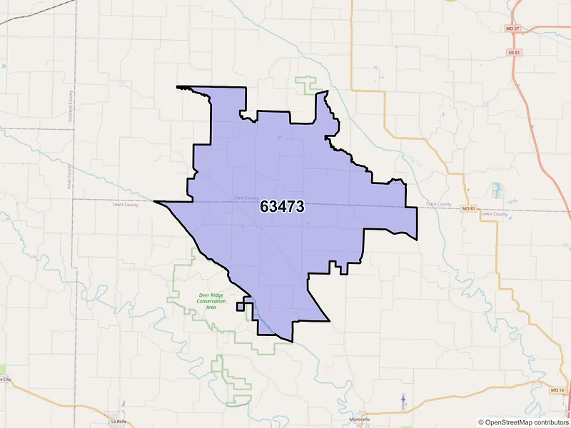 Map of Williamstown, Missouri and ZIP codes