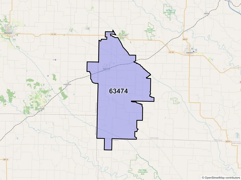 Map of ZIP Code 63474 — Wyaconda, MO