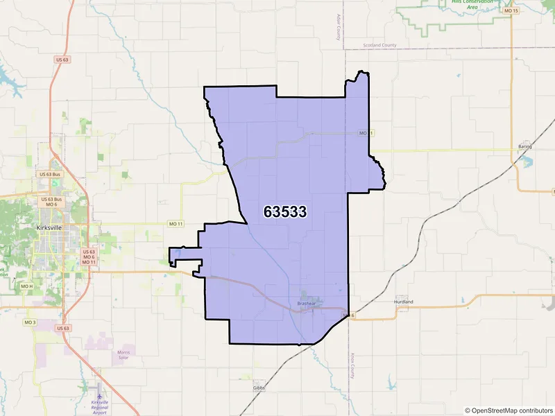 Map of ZIP Code 63533 — Brashear, MO