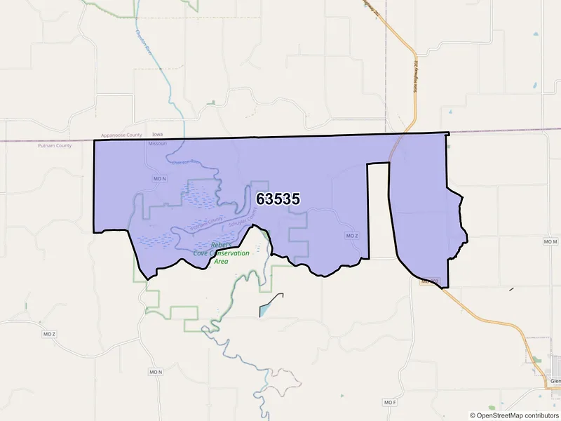Map of ZIP Code 63535 — Coatsville, MO