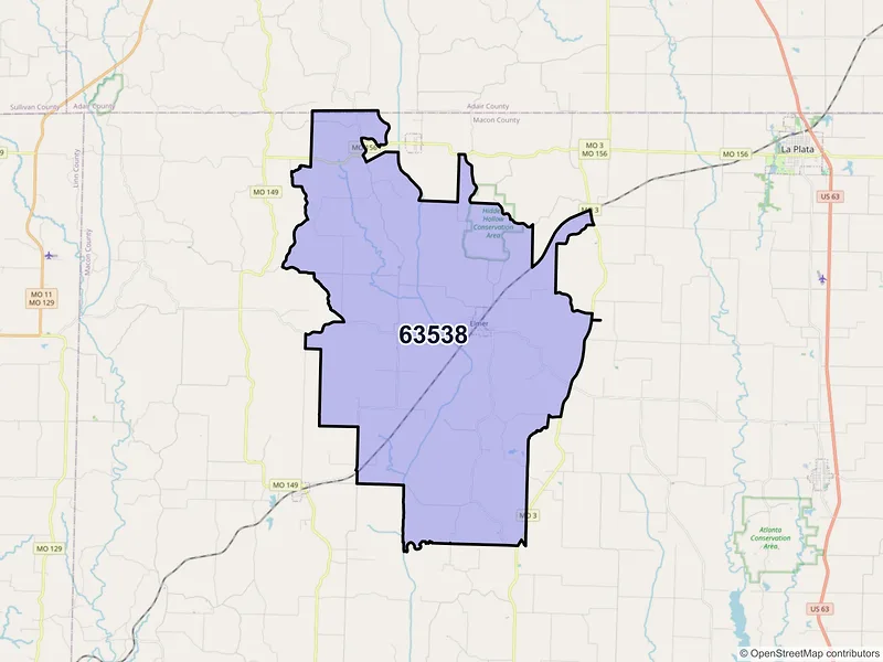 Map of ZIP Code 63538 — Elmer, MO
