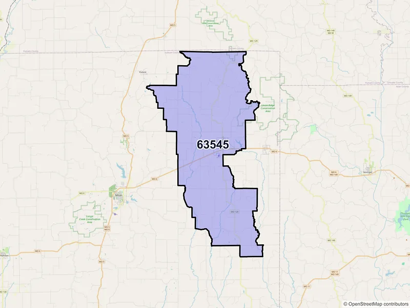Map of Green City, Missouri and ZIP codes