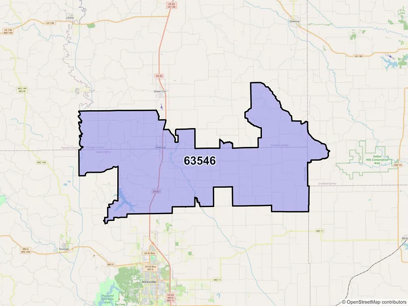 Map of ZIP Code 63546 — Greentop, MO