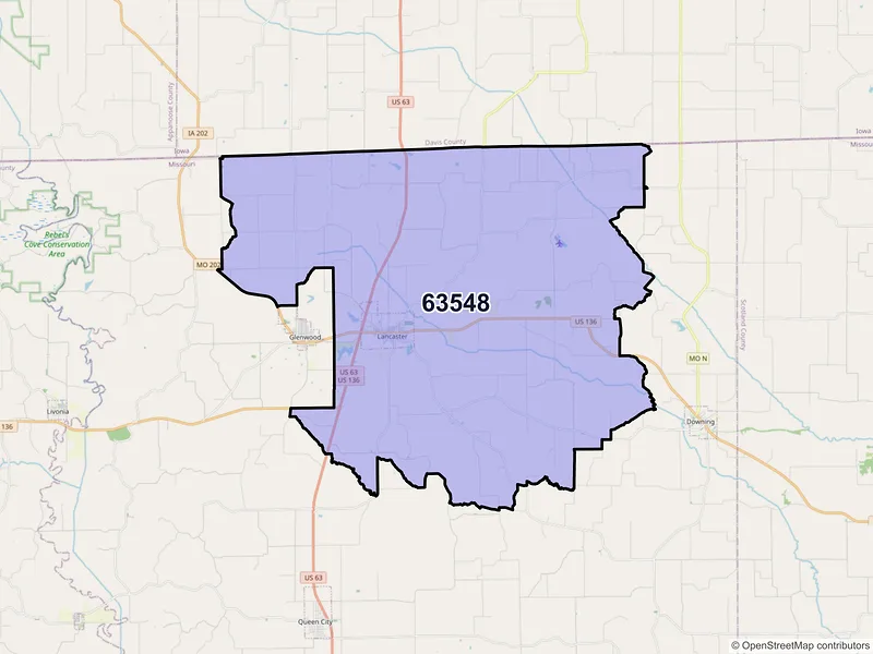Map of ZIP Code 63548 — Lancaster, MO