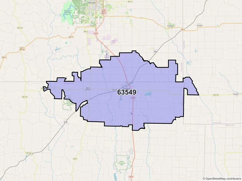 Map of ZIP Code 63549 — La Plata, MO