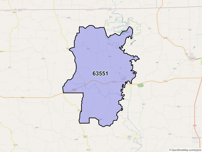 Map of ZIP Code 63551 — Livonia, MO