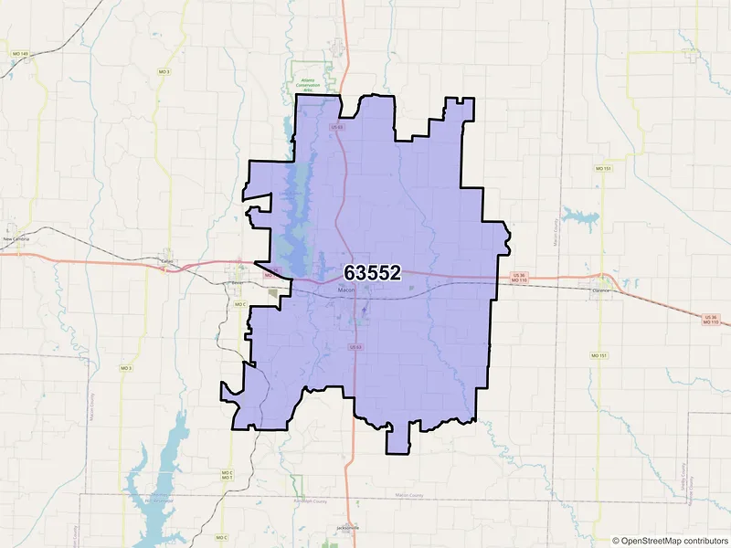 Map of ZIP Code 63552 — Macon, MO