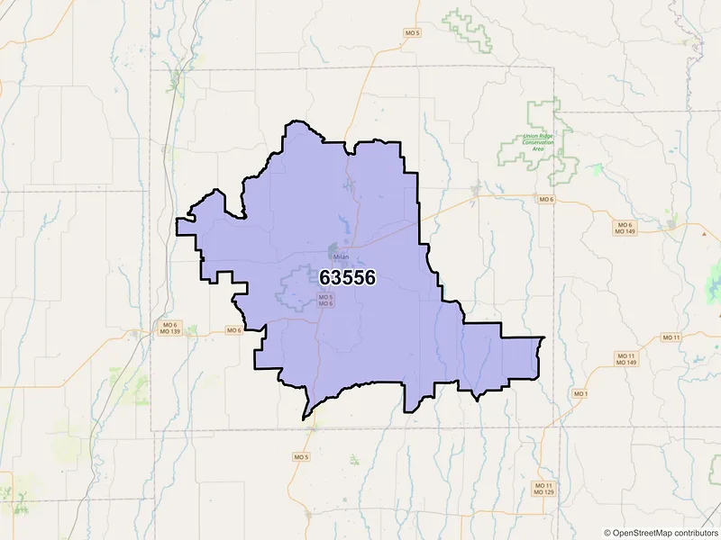Map of ZIP Code 63556 — Milan, MO