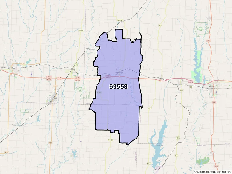 Map of ZIP Code 63558 — New Cambria, MO