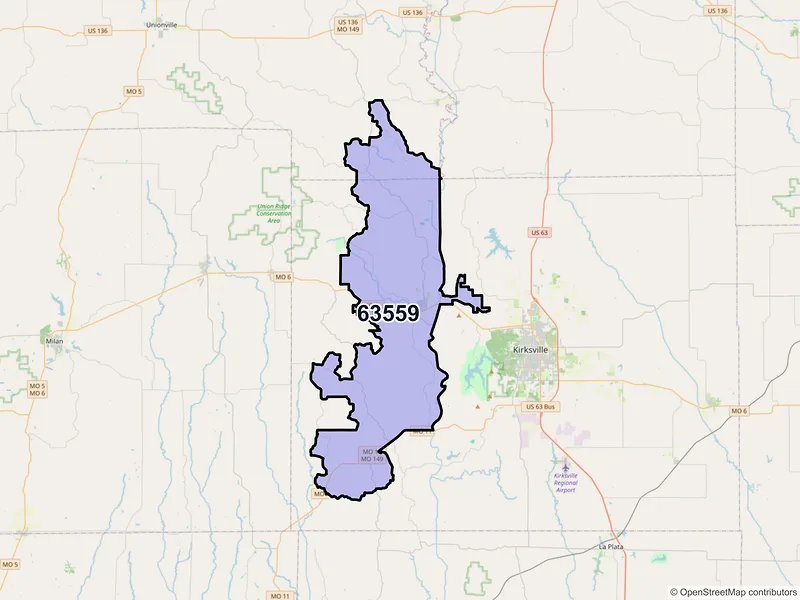 Map of ZIP Code 63559 — Novinger, MO