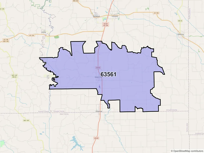 Map of ZIP Code 63561 — Queen City, MO