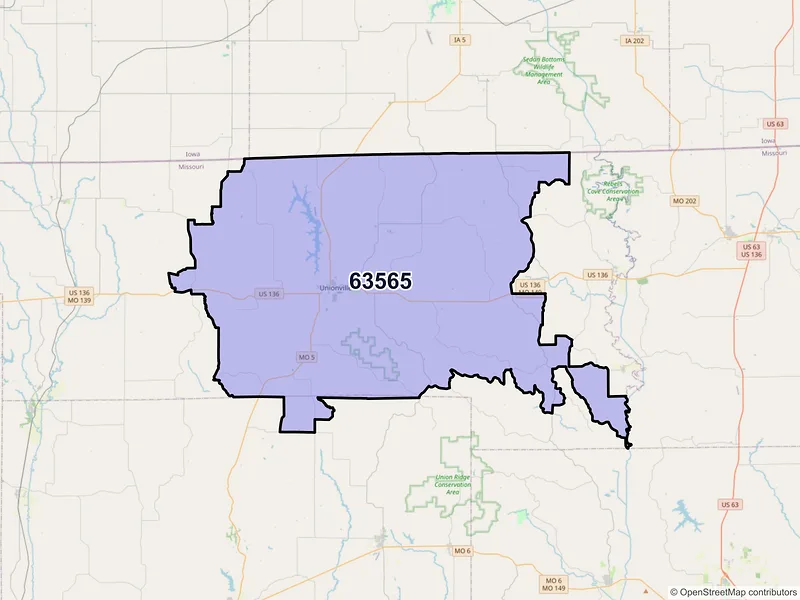 Map of ZIP Code 63565 — Unionville, MO