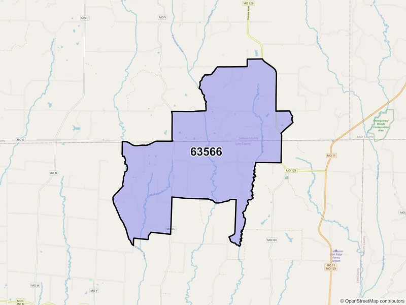 Map of ZIP Code 63566 — Winigan, MO