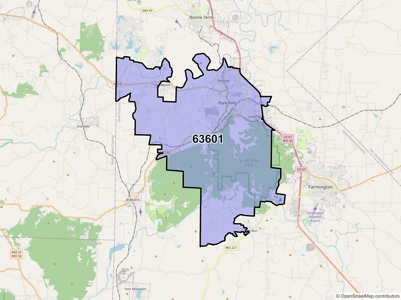 Map of ZIP Code 63601 — Park Hills, MO