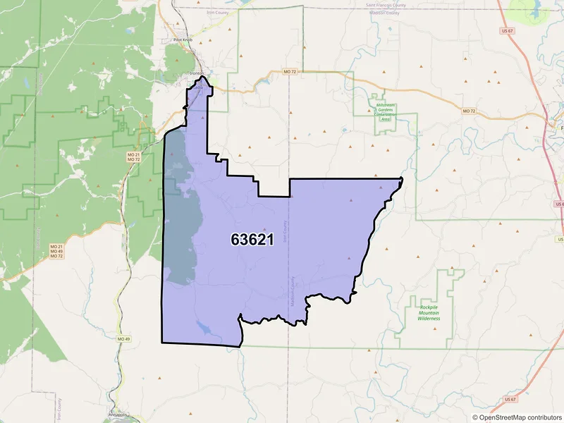 Map of ZIP Code 63621 — Arcadia, MO