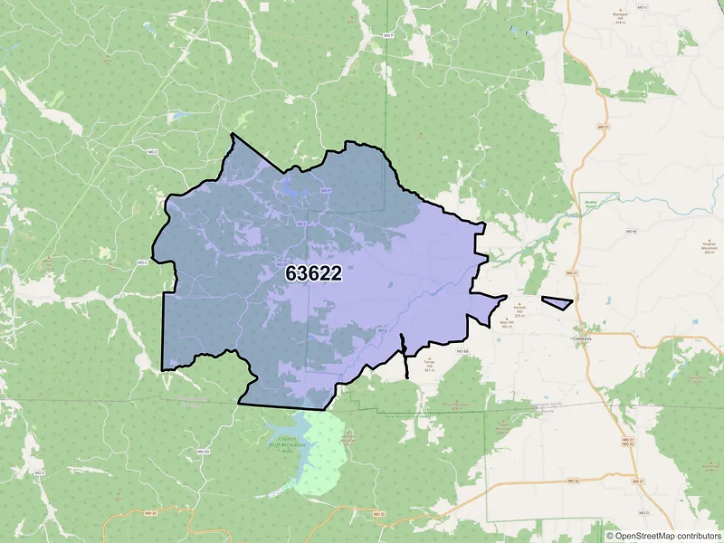 Map of Belgrade, Missouri and ZIP codes