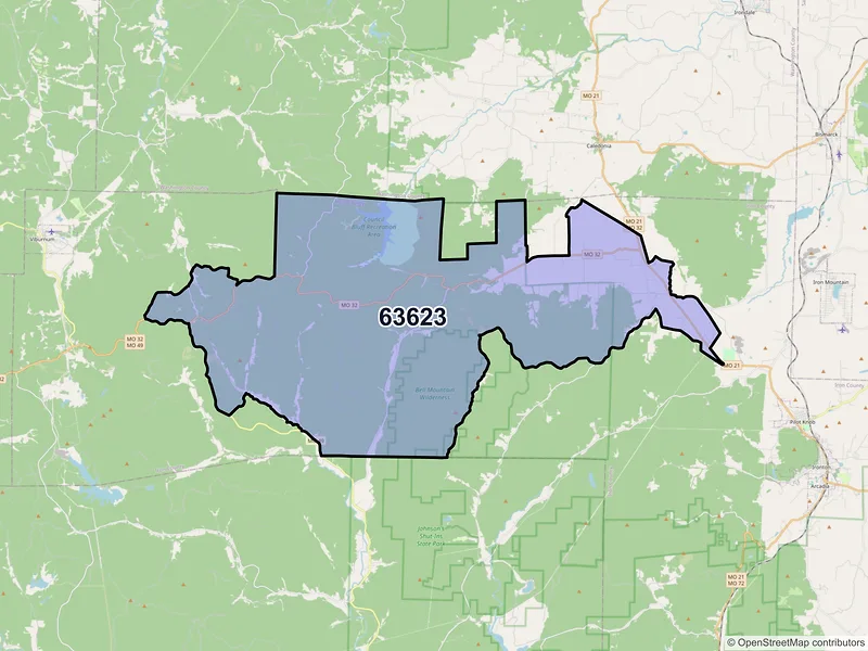 Map of ZIP Code 63623 — Belleview, MO