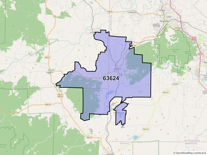 Map of ZIP Code 63624 — Bismarck, MO