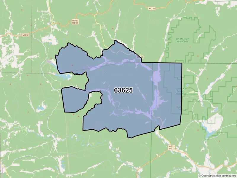 Map of ZIP Code 63625 — Black, MO