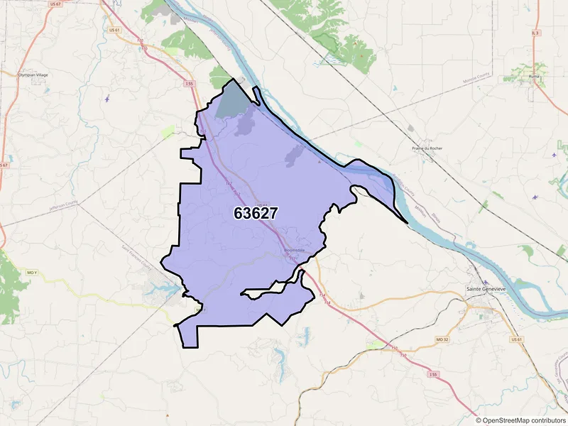 Map of ZIP Code 63627 — Bloomsdale, MO