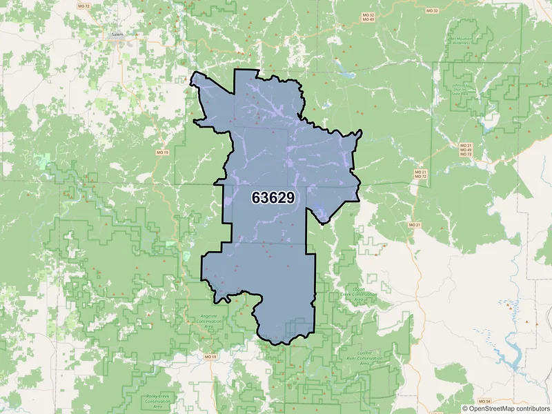 Map of ZIP Code 63629 — Bunker, MO