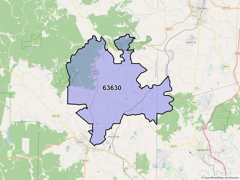 Map of ZIP Code 63630 — Cadet, MO