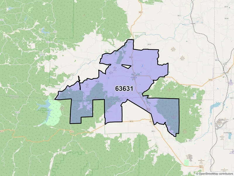 Map of Caledonia, Missouri and ZIP codes