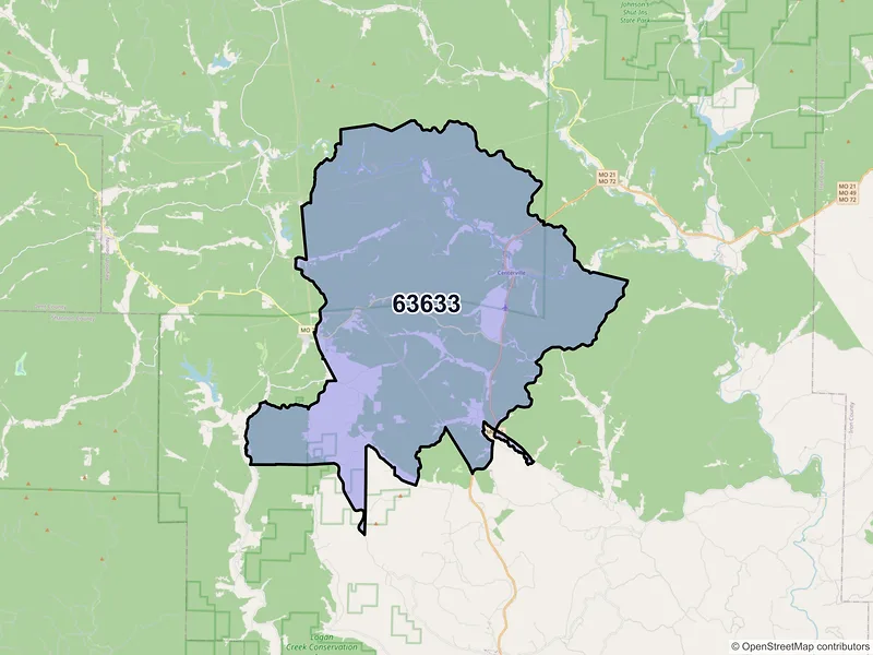 Map of Centerville, Missouri and ZIP codes