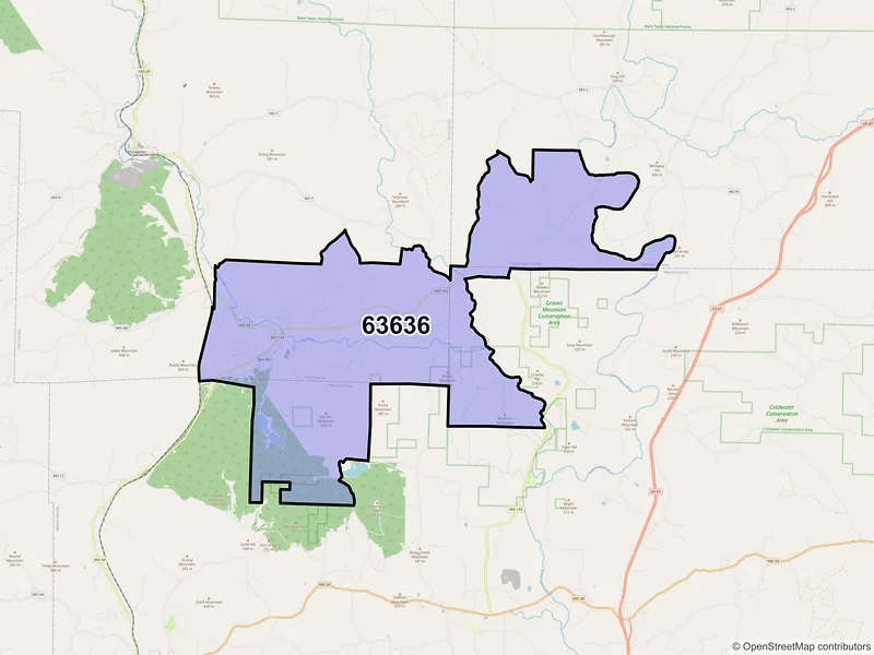 Map of ZIP Code 63636 — Des Arc, MO