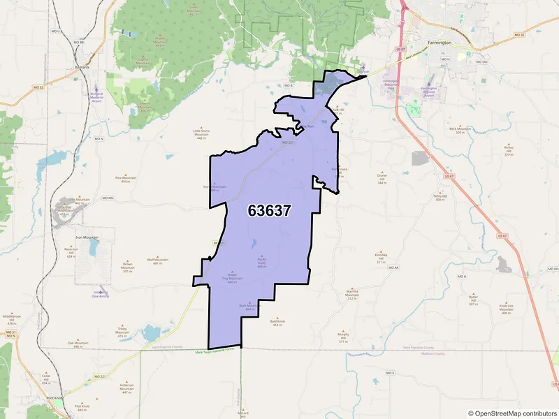 Map of Doe Run, Missouri and ZIP codes
