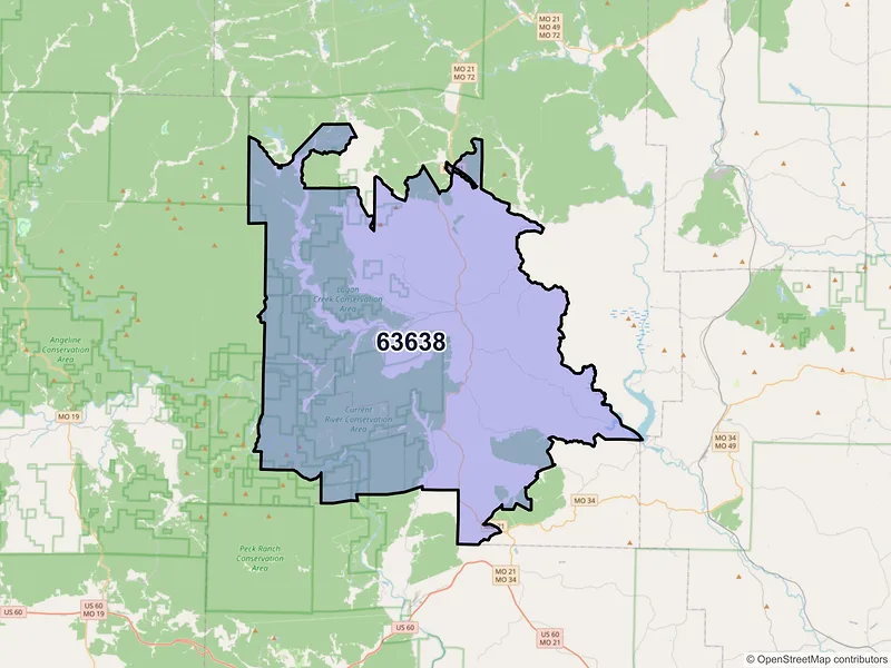 Map of ZIP Code 63638 — Ellington, MO