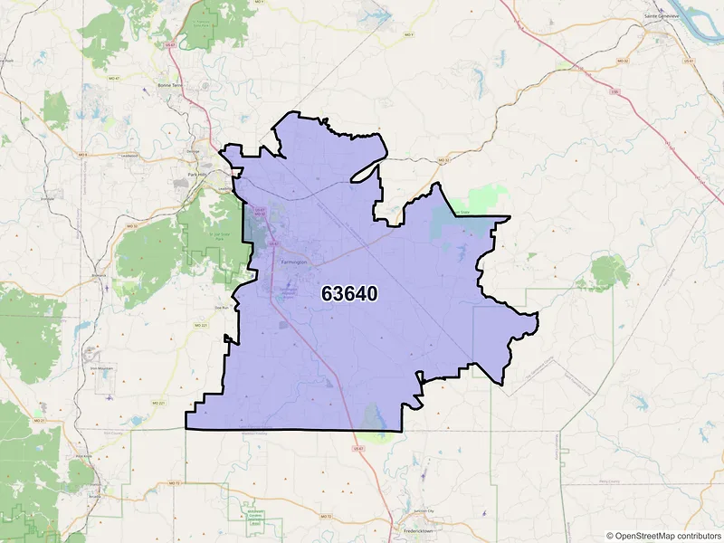 Map of ZIP Code 63640 — Farmington, MO