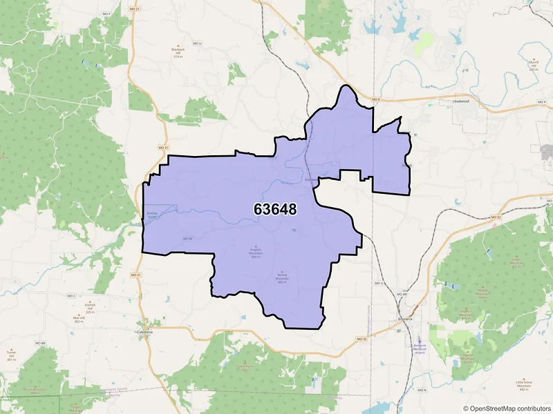 Map of ZIP Code 63648 — Irondale, MO